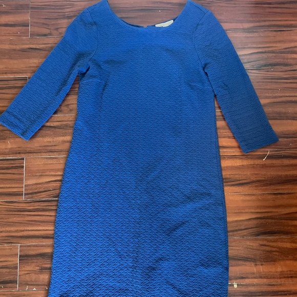 Royal Blue Lousa Textured Shift Dress - Ganni (Anthropologie) - Size S - Picture 2 of 6